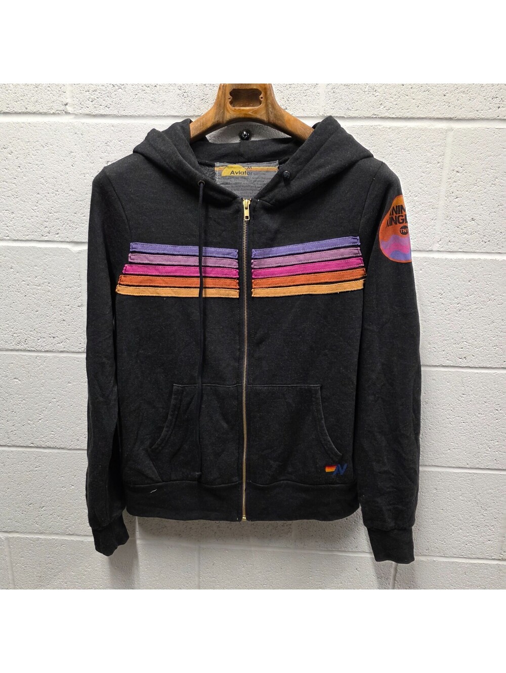 Aviator Nation x Animal Kingdom 5 Stripe Hoodie M Promo TNT Zip Up Sweater 21x26 - Picture 2 of 10